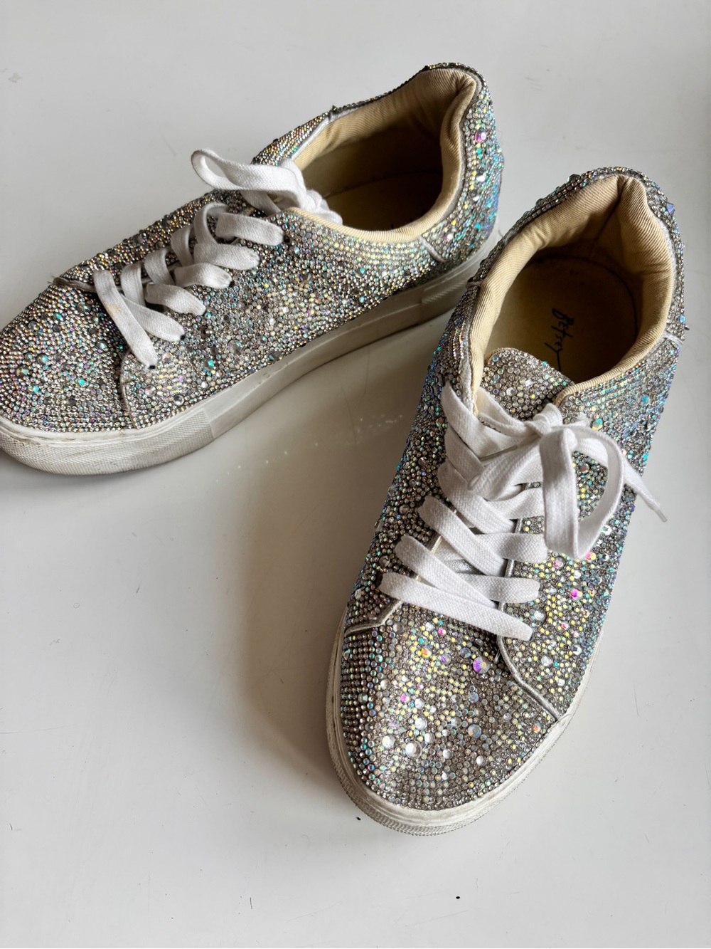 Betsey Johnson Silver Holographic Rhinestone Sneakers - Picture 3 of 6